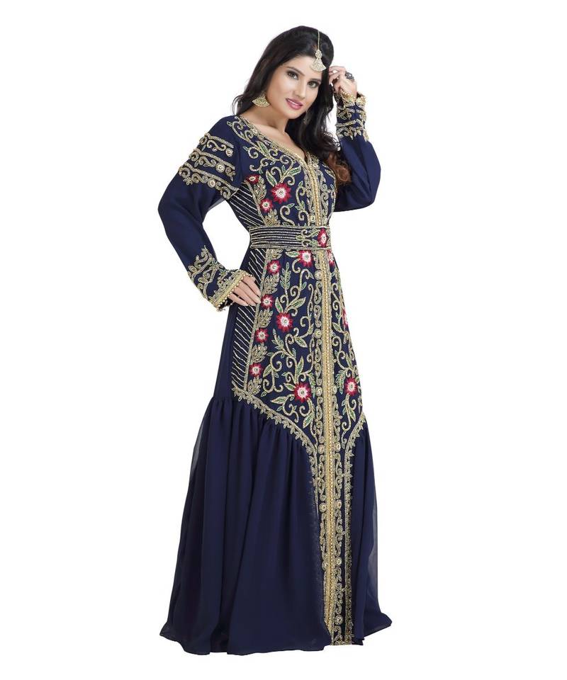 Blue Georgette Embroidered Zari Work Islamic Kaftan