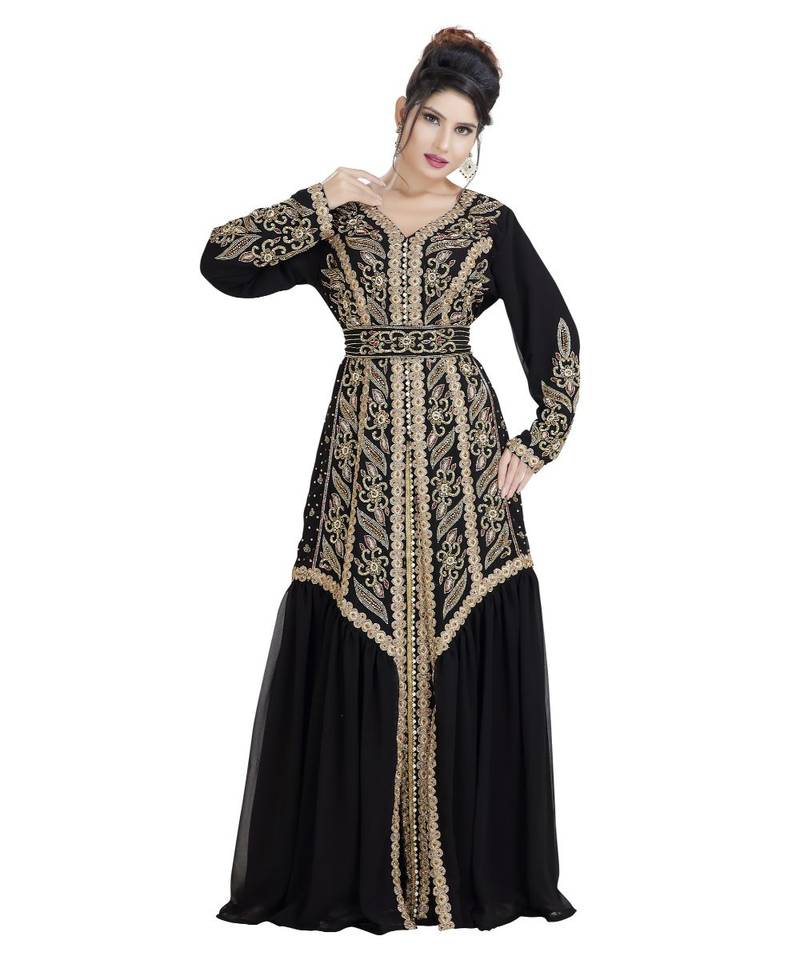 Black  Georgette Embroidered Zari Work Islamic Kaftan