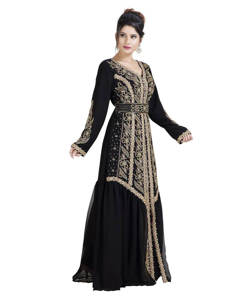 Black  Georgette Embroidered Zari Work Islamic Kaftan