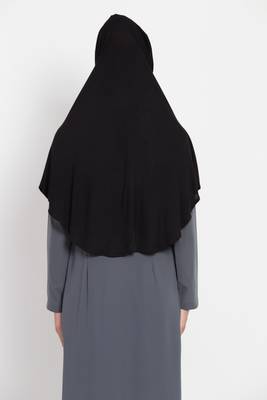 Black Jersey Hijab Khimar With Ruffles 4