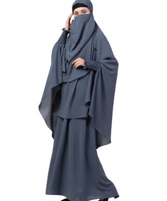 Grey kashibo Abaya Khimar Combo 3