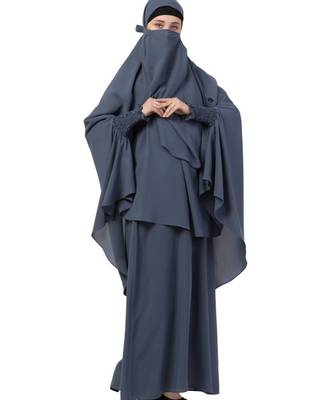 Grey kashibo Abaya Khimar Combo 7