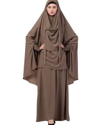 Khaki kashibo Abaya Khimar Combo 1