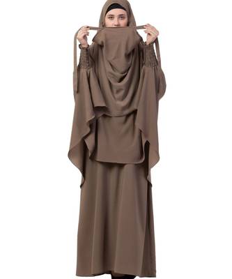 Khaki kashibo Abaya Khimar Combo 2