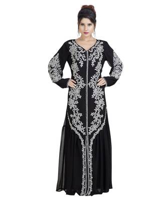Black Georgette Embroidered Zari Work Islamic Kaftan 1