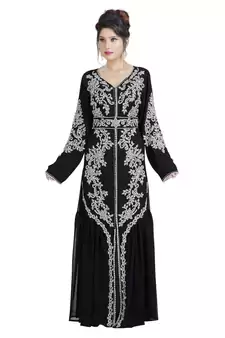 Black Georgette Embroidered Zari Work Islamic Kaftan