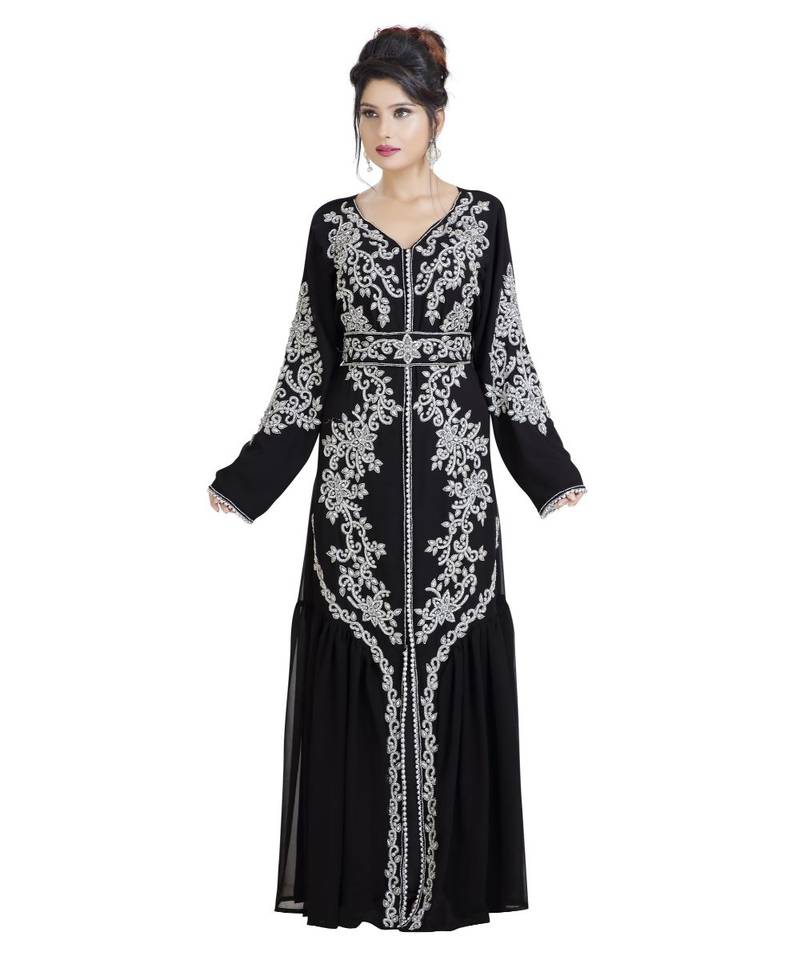 Black Georgette Embroidered Zari Work Islamic Kaftan