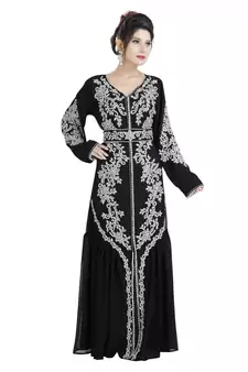 Black Georgette Embroidered Zari Work Islamic Kaftan