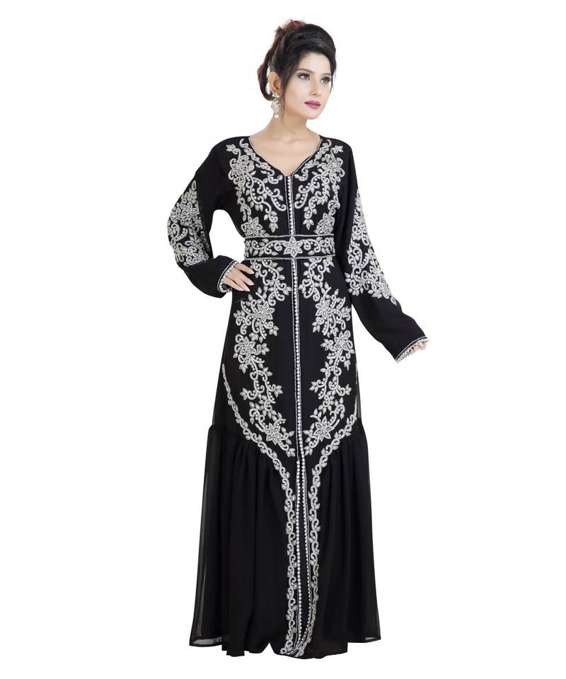 Black Georgette Embroidered Zari Work Islamic Kaftan