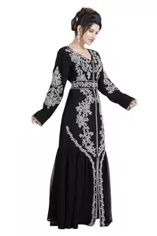 Black Georgette Embroidered Zari Work Islamic Kaftan