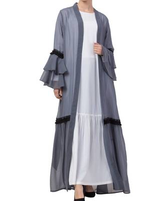 Grey kashibo Abaya Dress And Cardigan Combo 1