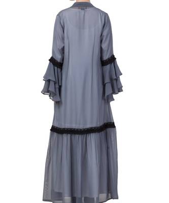 Grey kashibo Abaya Dress And Cardigan Combo 4