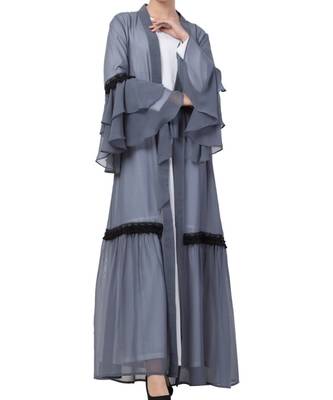 Grey kashibo Abaya Dress And Cardigan Combo 6