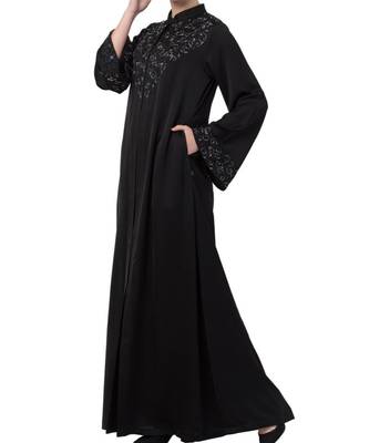 Black Nida Occasion Abaya With Hand Work 4