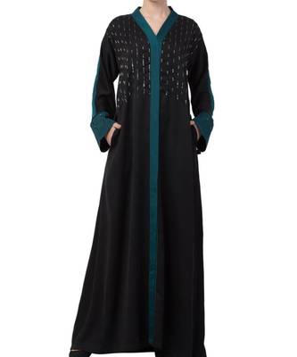 Black Nida  Front Open Abaya With Hand Work 1