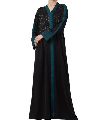 Black Nida  Front Open Abaya With Hand Work 2