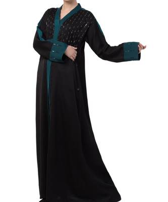 Black Nida  Front Open Abaya With Hand Work 3