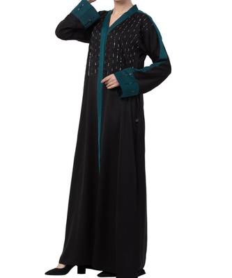 Black Nida  Front Open Abaya With Hand Work 4