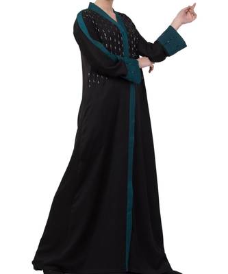 Black Nida  Front Open Abaya With Hand Work 5