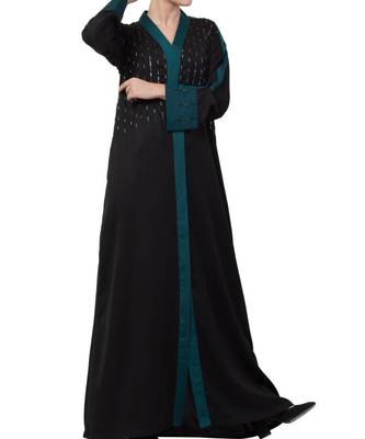 Black Nida  Front Open Abaya With Hand Work 6