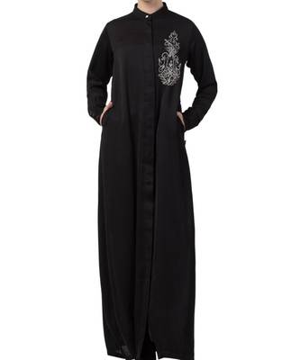 Black Nida  Front Open Abaya With Hand Work 1