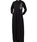 Black Nida  Front Open Abaya With Hand Work