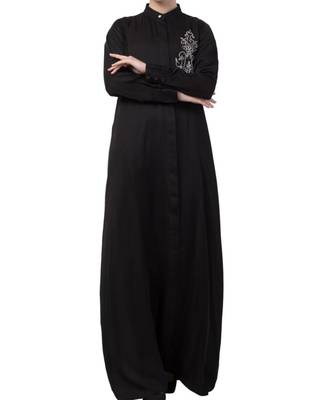Black Nida  Front Open Abaya With Hand Work 2