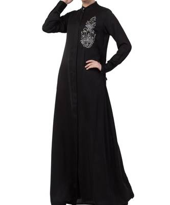 Black Nida  Front Open Abaya With Hand Work 3