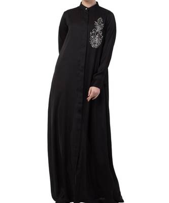 Black Nida  Front Open Abaya With Hand Work 4