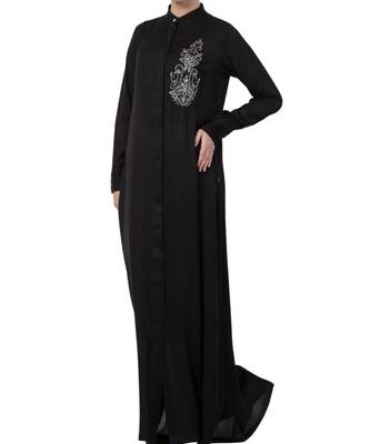 Black Nida  Front Open Abaya With Hand Work 5