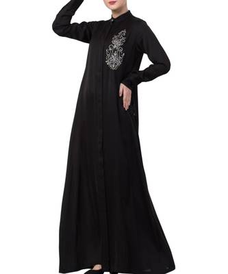 Black Nida  Front Open Abaya With Hand Work 6