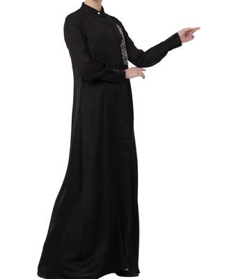 Black Nida  Front Open Abaya With Hand Work 7