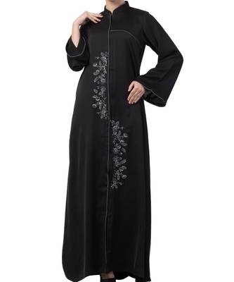 Black Nida  Front Open Abaya With Hand Work 1