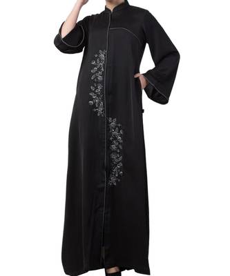 Black Nida  Front Open Abaya With Hand Work 2