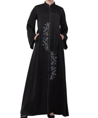 Black Nida  Front Open Abaya With Hand Work 3
