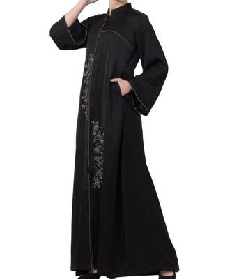 Black Nida  Front Open Abaya With Hand Work 5