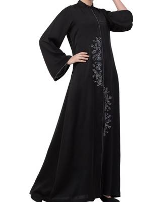 Black Nida  Front Open Abaya With Hand Work 7