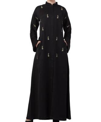 Black Nida  Front Open Abaya With Hand Work 1