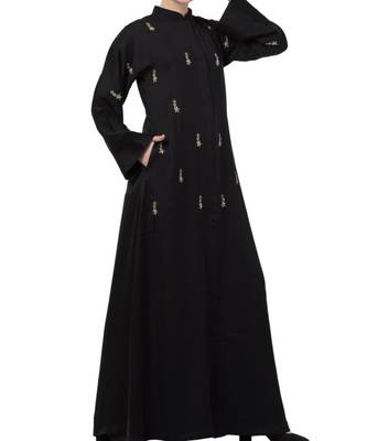 Black Nida  Front Open Abaya With Hand Work 2