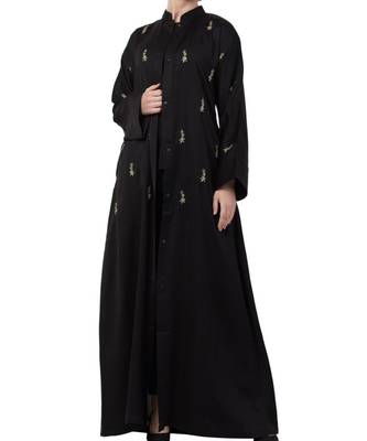 Black Nida  Front Open Abaya With Hand Work 4