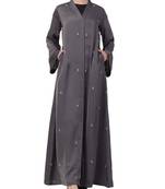 Grey Nida  Front Open Abaya With Hand Work