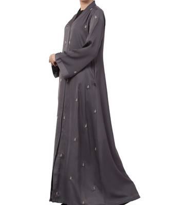 Grey Nida  Front Open Abaya With Hand Work 3