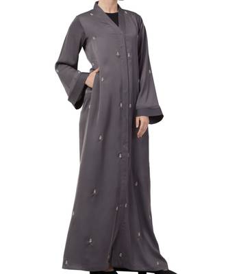 Grey Nida  Front Open Abaya With Hand Work 6