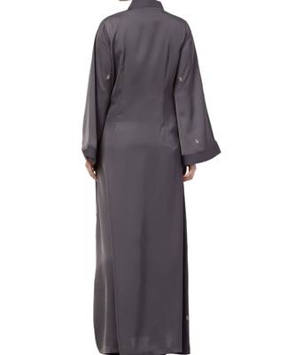 Grey Nida  Front Open Abaya With Hand Work 7