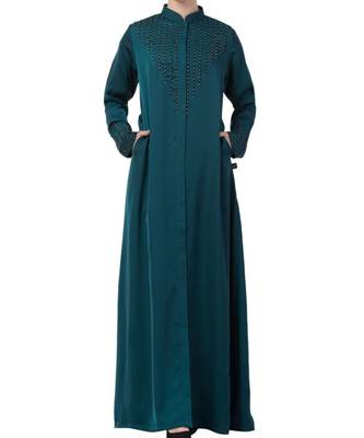 Teal Nida  Front Open Abaya With Hand Work 1