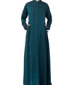 Teal Nida  Front Open Abaya With Hand Work
