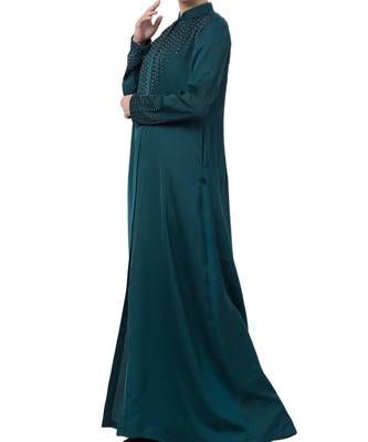 Teal Nida  Front Open Abaya With Hand Work 2