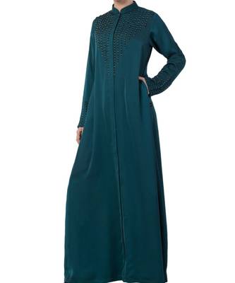 Teal Nida  Front Open Abaya With Hand Work 3