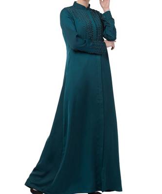 Teal Nida  Front Open Abaya With Hand Work 4
