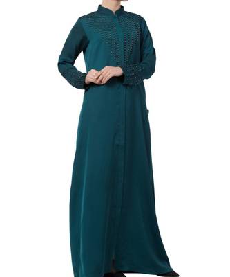 Teal Nida  Front Open Abaya With Hand Work 5
